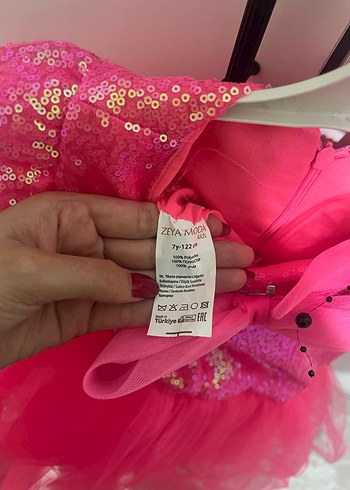 Parlak Pembe Uzun Kollu Kız Çocuk Elbise - Görsel 4