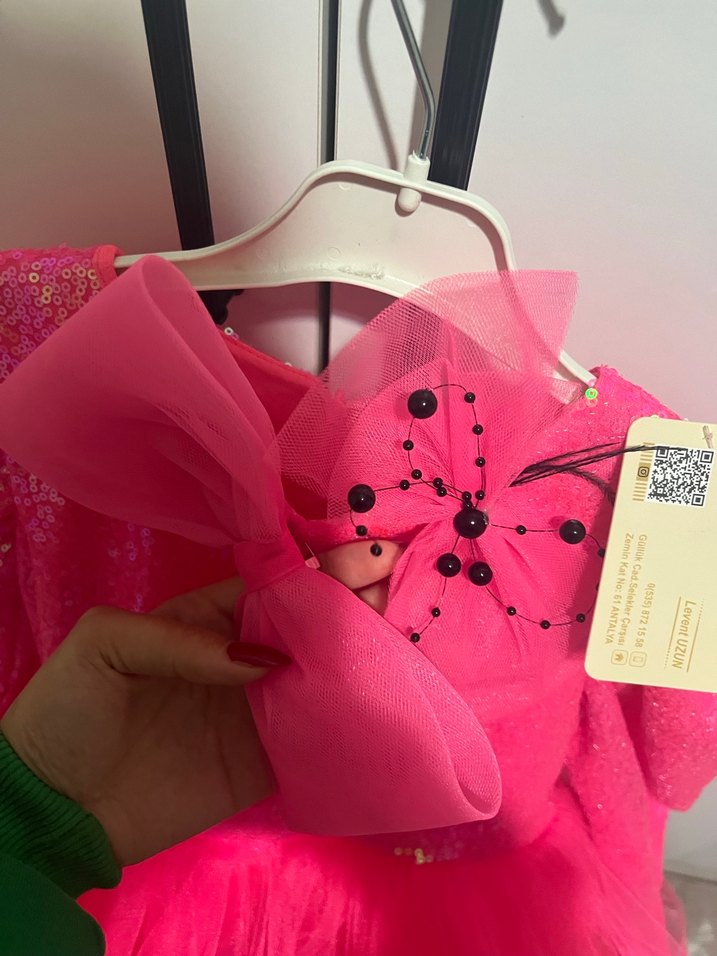 Parlak Pembe Uzun Kollu Kız Çocuk Elbise - Görsel 3