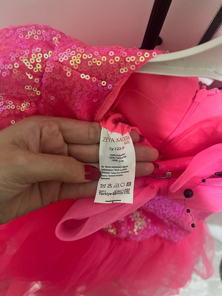 Parlak Pembe Uzun Kollu Kız Çocuk Elbise - Görsel 4