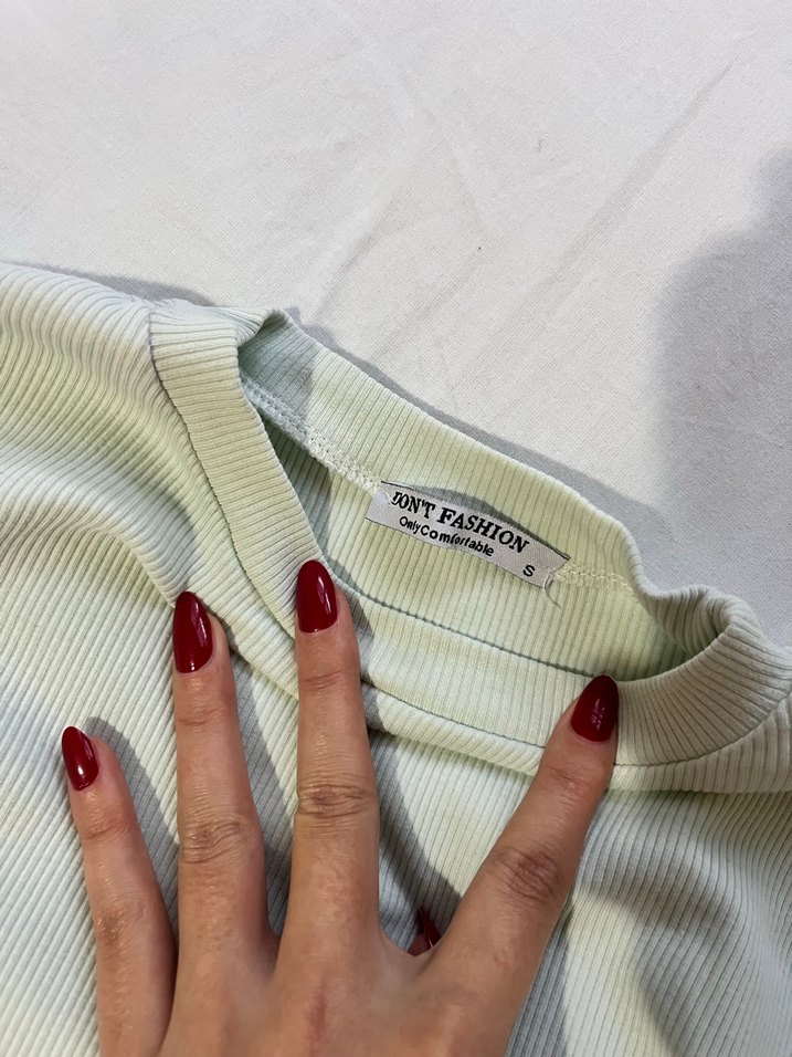 Su yeşili Kadın Uzun Kollu Fitted Sweatshirt - Görsel 2