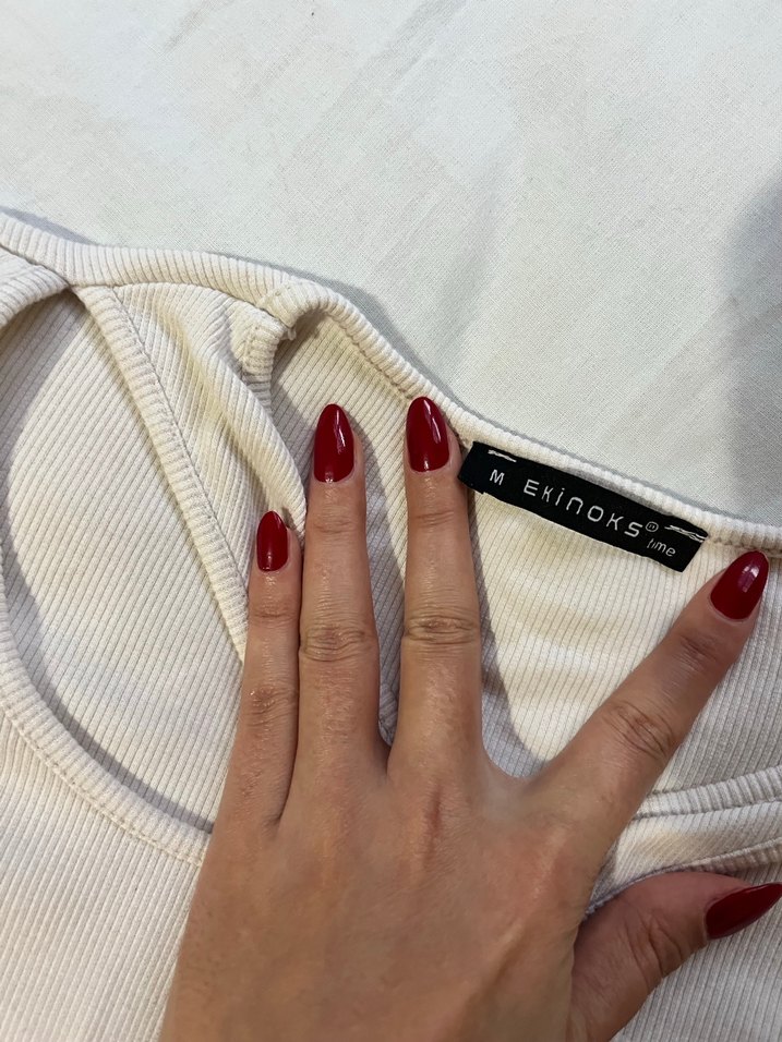 V Yaka Bej Kadın Bluz, Uzun Kollu - Görsel 2