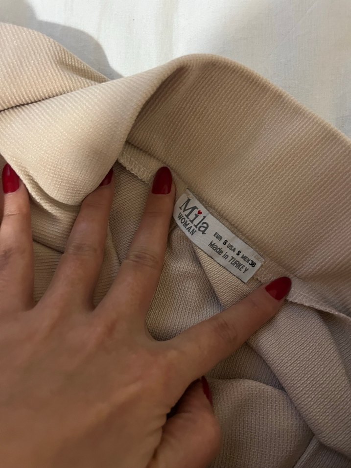 Bej Midi Kadın Kumaş Pantolon - Görsel 2