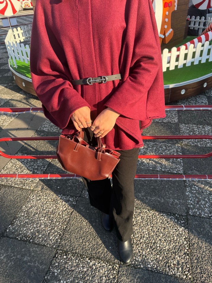 Kırmızı Renkli panço - Görsel 2