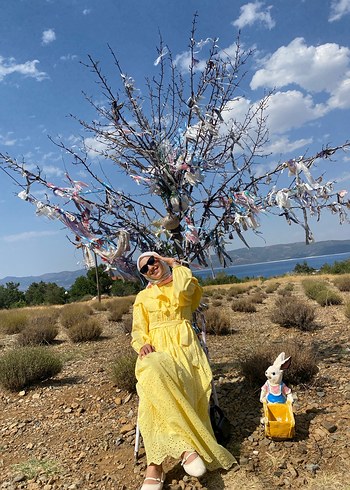 Sarı Pamuklu Salaş Uzun Elbise - Görsel 3