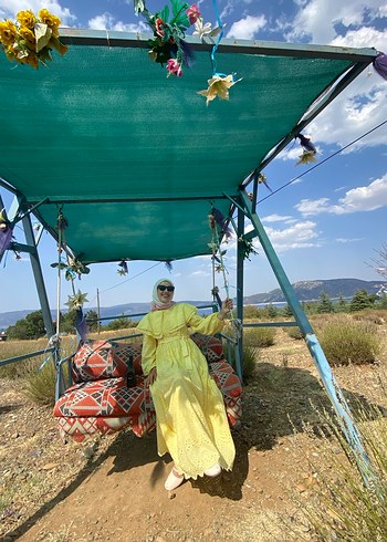 Sarı Pamuklu Salaş Uzun Elbise - Görsel 2