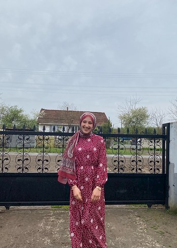 Bordo Bağcıklı Salaş Uzun Elbise - Görsel 3