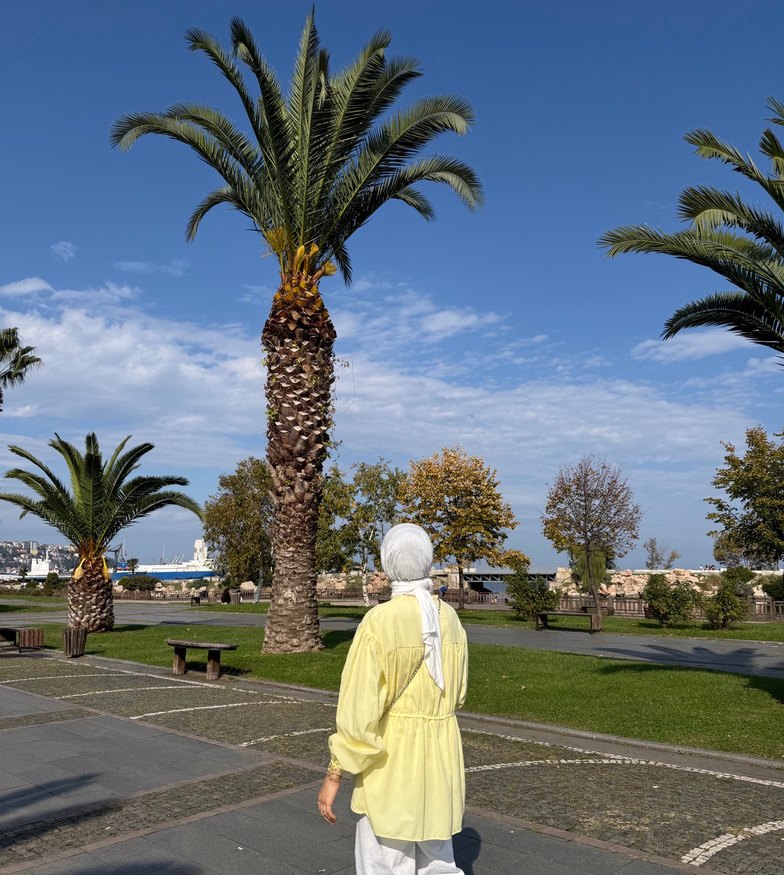 Sarı Midi Bağcıklı Kadın gömlek - Görsel 3