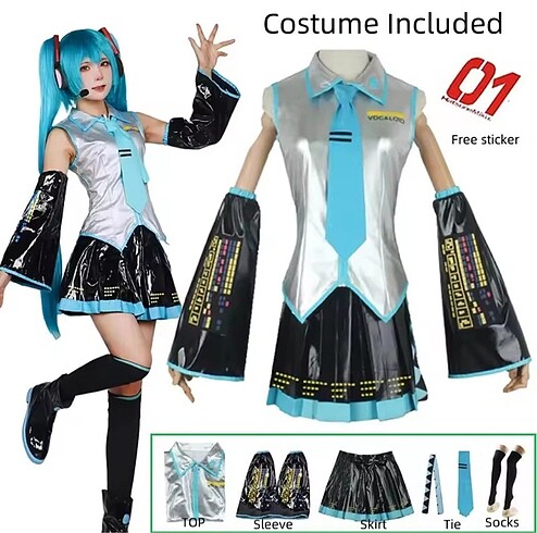 Hatsune miku cosplay kostüm set