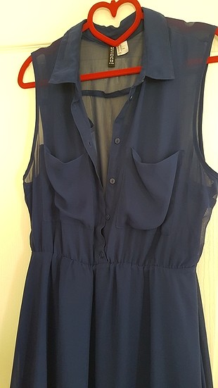 H&M lacivert kolsuz gunluk elbise 