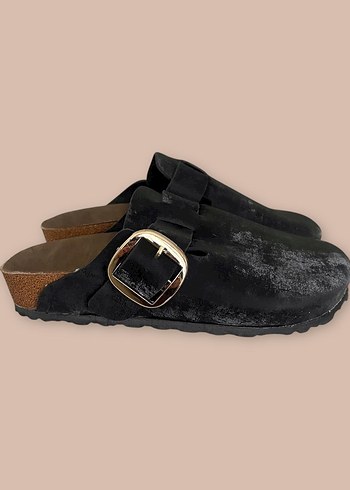 Birkenstock Tokalı Kadın Siyah Süet Dolgu Topuk Terlik