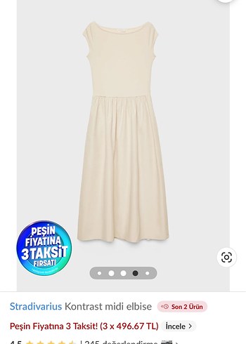 Stradivarius Bej Keten Uzun Elbise