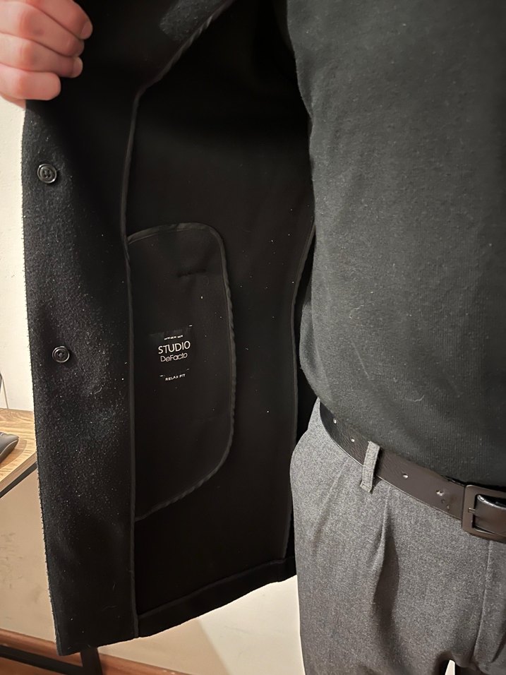 DeFacto Siyah Kaşe Kaban - Görsel 5