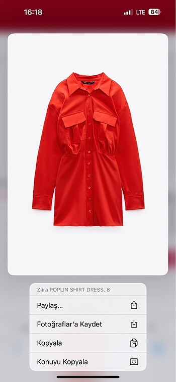 Zara Zara kırmızı gömlek elbise