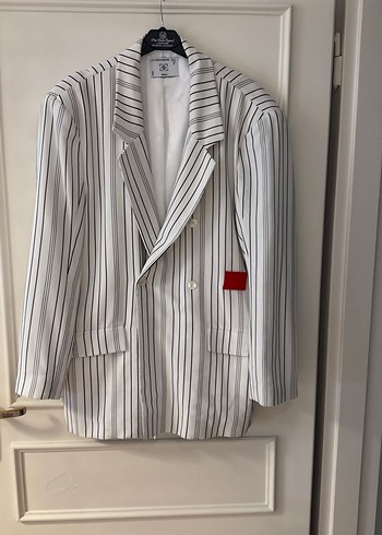 Les Benjamins Kres Cizgili Beyaz Blazer Ceket
