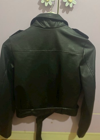Kadın Siyah Mini Deri Biker Ceket - Görsel 2