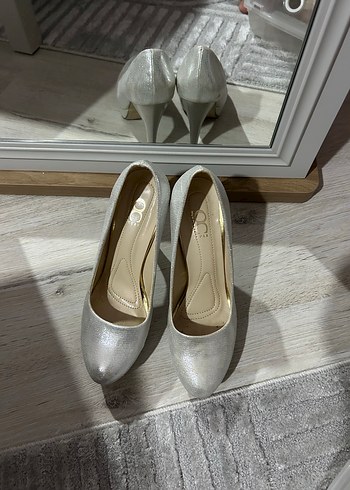 39 Beden Gri Simli Stiletto Topuklu Kadın Ayakkabı