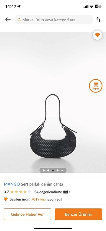taşlı mango denim çanta