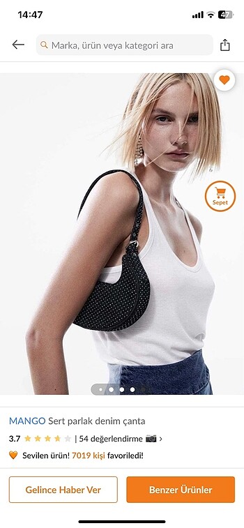 Mango taşlı mango denim çanta