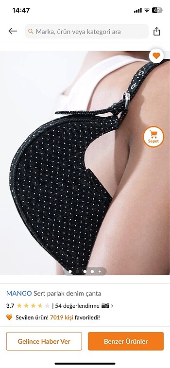 Beden taşlı mango denim çanta
