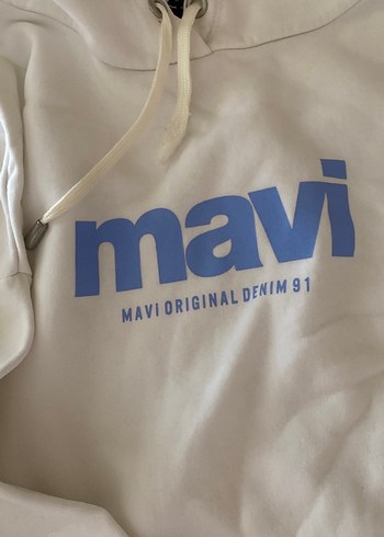 Mavi Mavi Baskılı Beyaz Kapüşonlu Sweatshirt