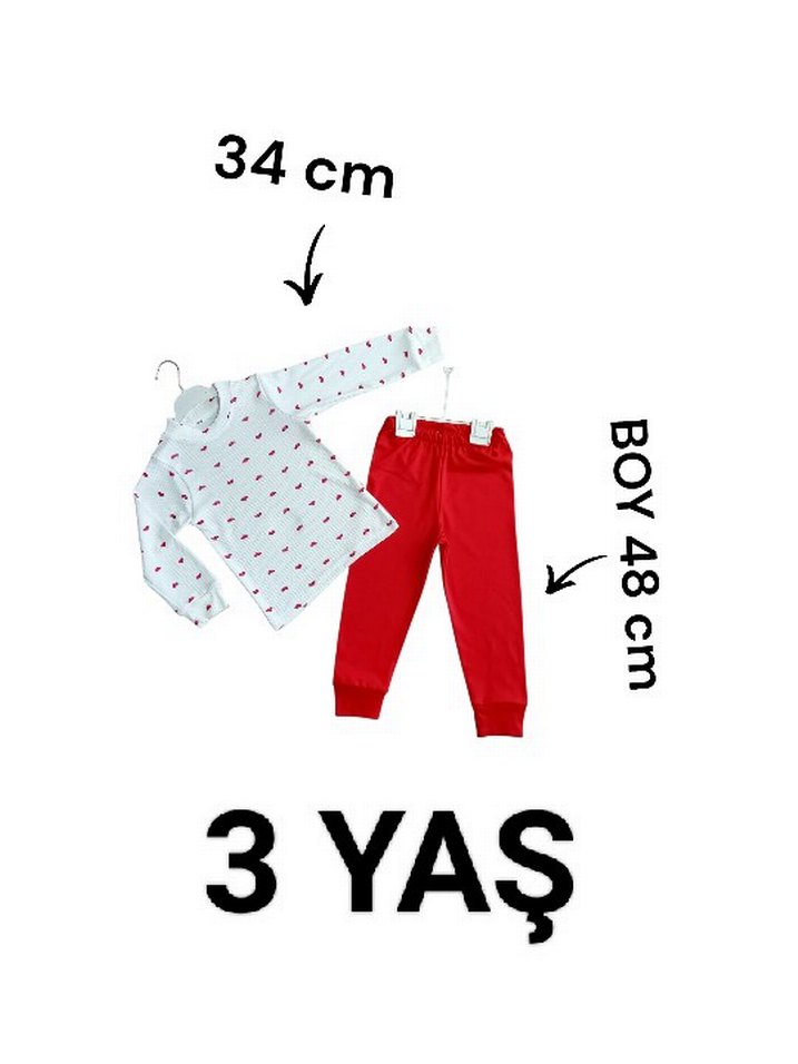 Kız Bebek Uzun Kollu Baskılı Kırmızı Takım - Görsel 3