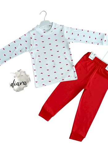 Kız Bebek Uzun Kollu Baskılı Kırmızı Takım - Görsel 2