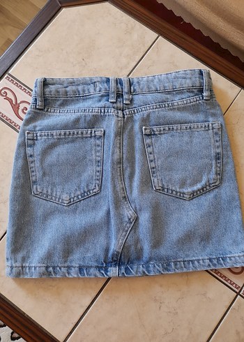 Addax Düğmeli Mavi Denim Mini Etek