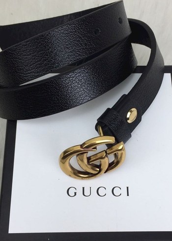 Gucci Siyah 2,5 cm Deri Kemer Altın tokali