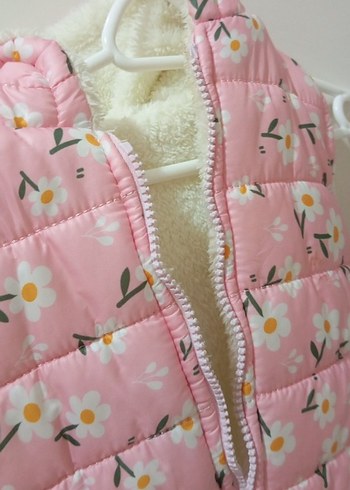 Çiçek Desenli Kız Çocuk Kapüşonlu Yelek - Görsel 2