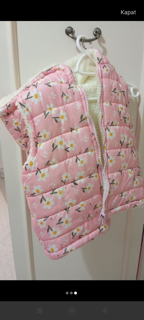 Çiçek Desenli Kız Çocuk Kapüşonlu Yelek - Görsel 3