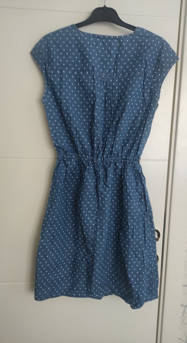 Mavi Puantiyeli Kolsuz Midi Elbise - Görsel 2