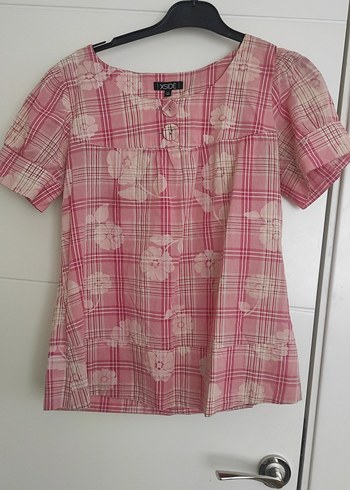Düğmeli Pembe Kısa Kollu Kadın Gömlek