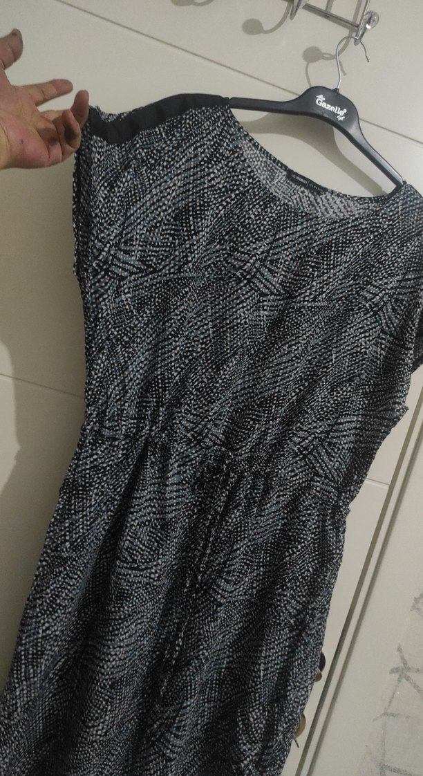 Bohem Gri Yılan Desenli Uzun Elbise - Görsel 3