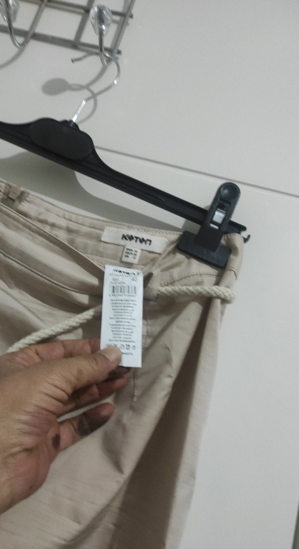 Bej Keten Midi Kalem Etek - Görsel 3