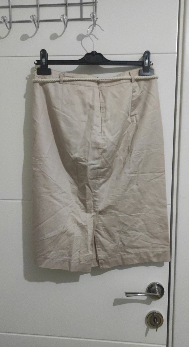 Bej Keten Midi Kalem Etek - Görsel 2