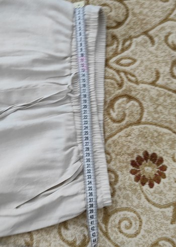 beli lastikli Bej Bohem Keten Pantolon - Görsel 2