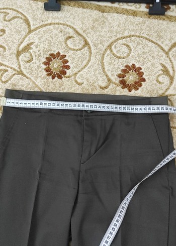 Kadın haki  Midi beli lastikli Kumaş Pantolon - Görsel 2