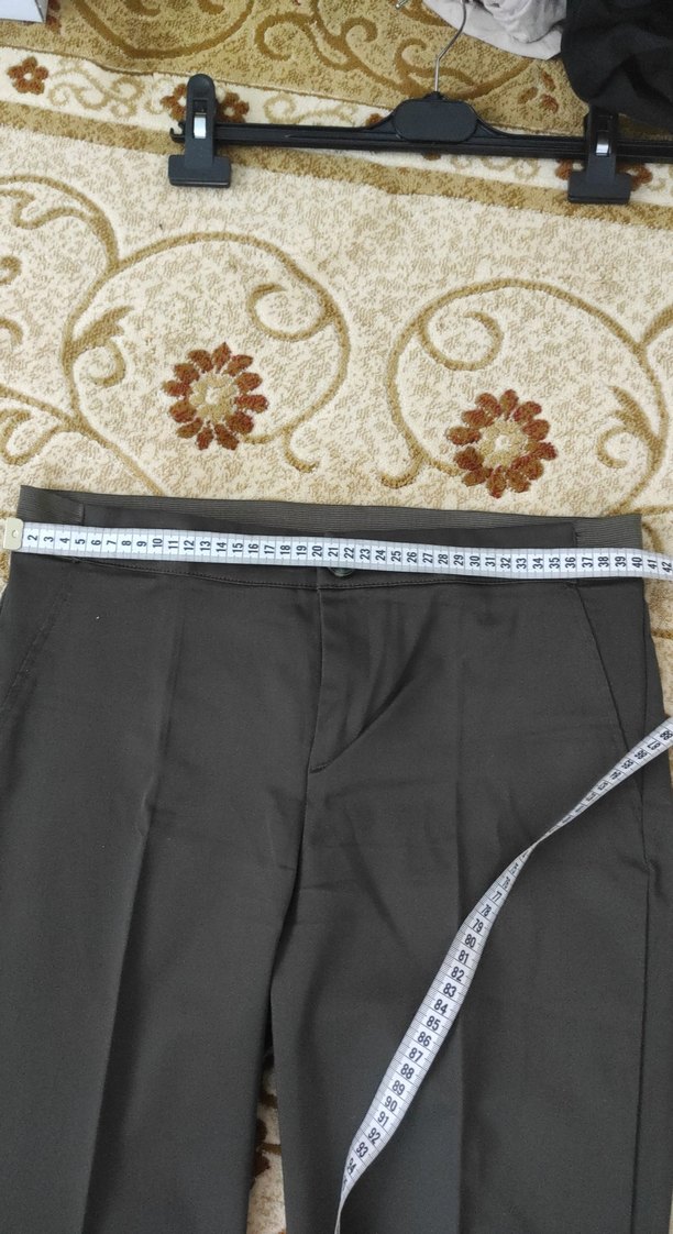 Kadın haki  Midi beli lastikli Kumaş Pantolon - Görsel 2