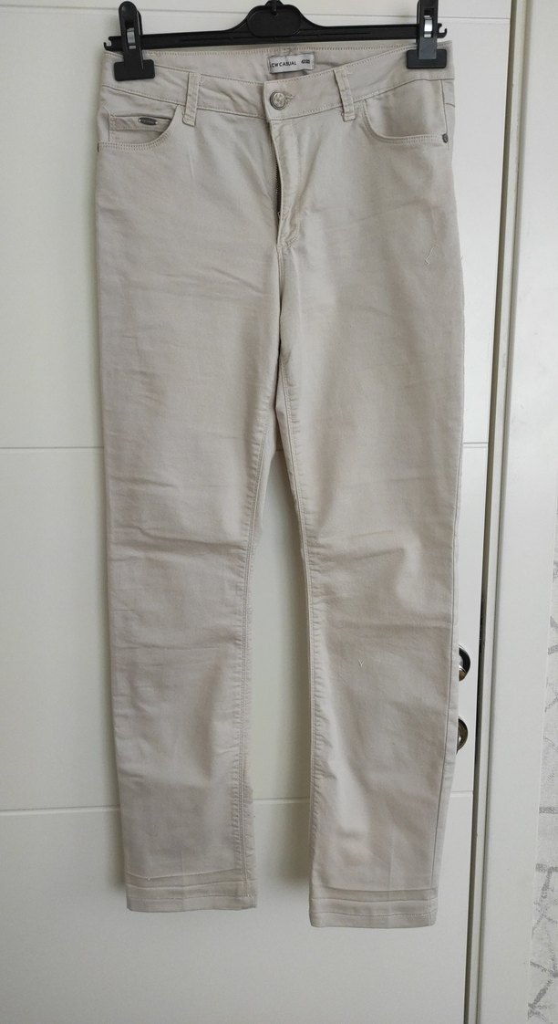 Kadın bej  Kemerli Midi likrali  Pantolon - Görsel 3