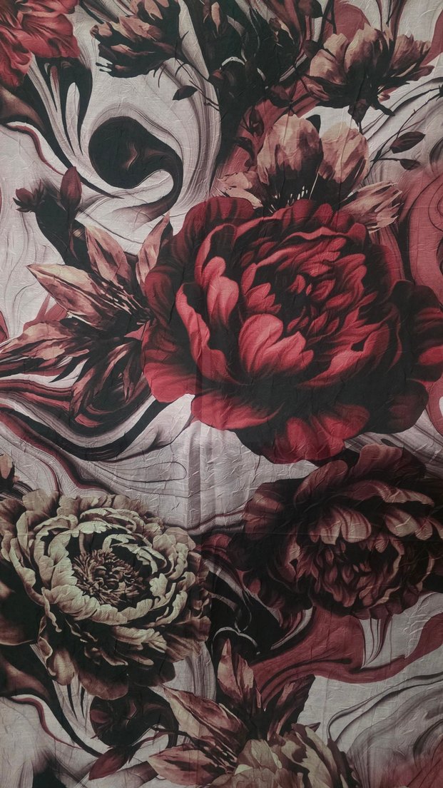 Bordo Çiçek Desenli Bambu Kraş Şal - Görsel 2