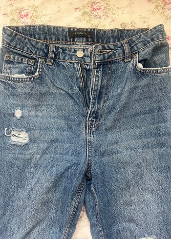 Düğmeli Gri Midi Denim Kadın Jean