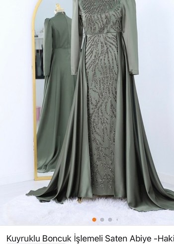 Drapeli Uzun Haki Kadın Abiye Elbise - Görsel 3