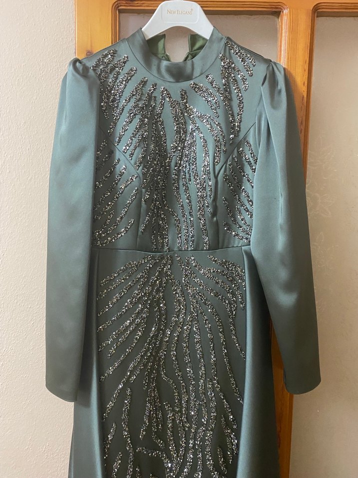 Drapeli Uzun Haki Kadın Abiye Elbise - Görsel 2