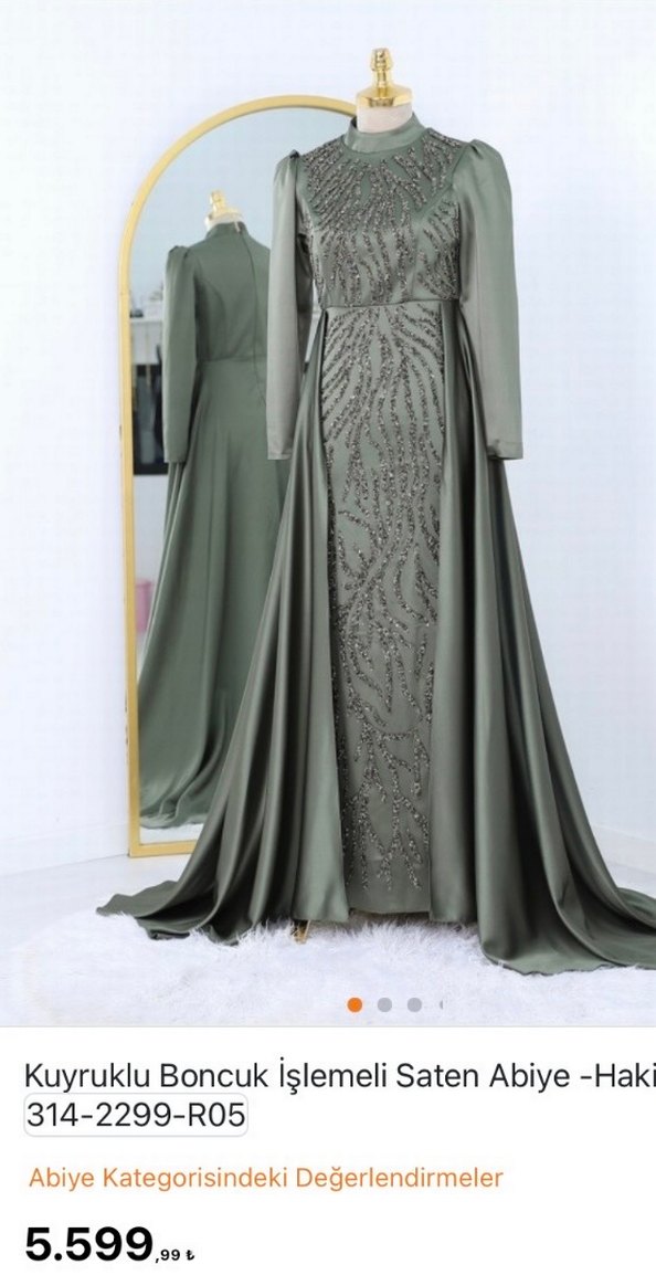 Drapeli Uzun Haki Kadın Abiye Elbise - Görsel 3