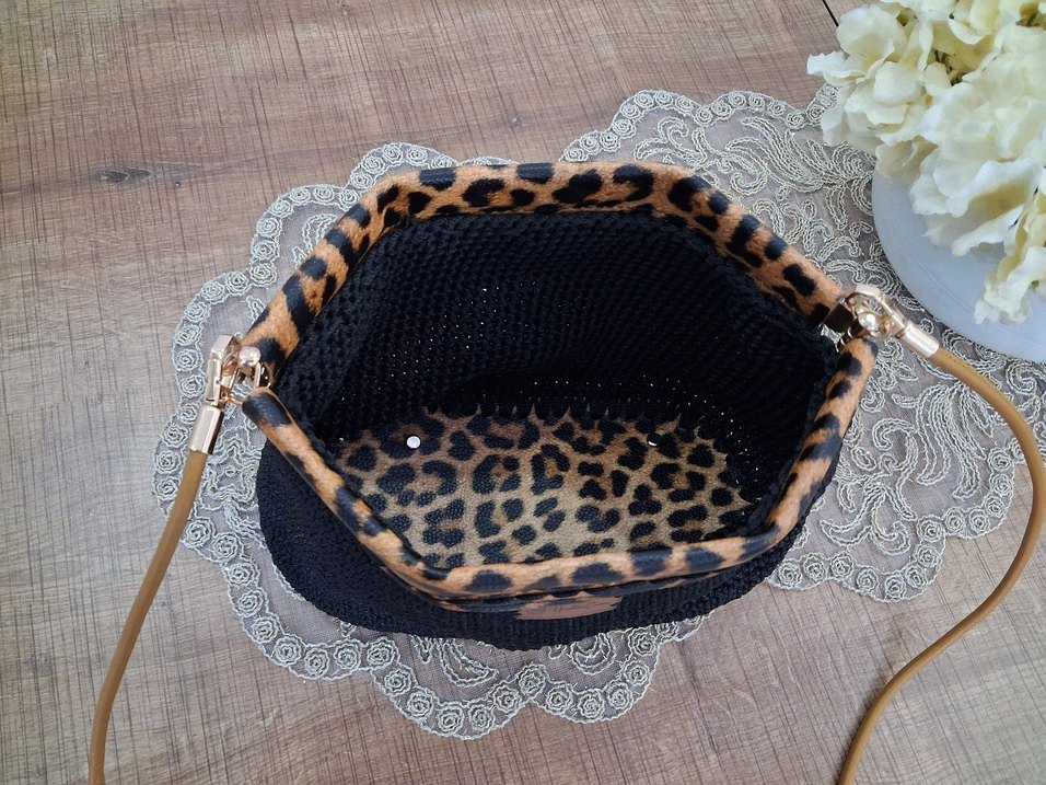 Dantel Detaylı Leopar Desenli Örgü Kadın Çanta - Görsel 2