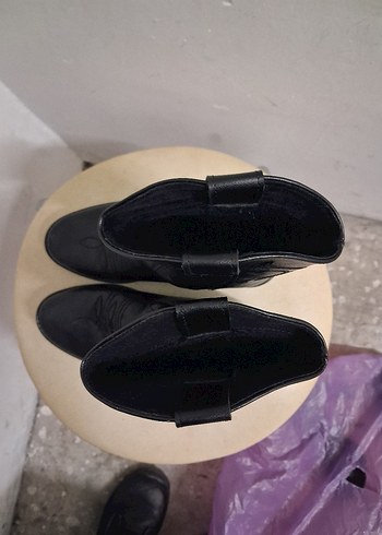 Siyah Deri Kadın Kemerli Wedge Topuk Bot - Görsel 7