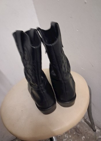 Siyah Deri Kadın Kemerli Wedge Topuk Bot - Görsel 4