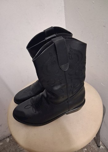 Siyah Deri Kadın Kemerli Wedge Topuk Bot - Görsel 2