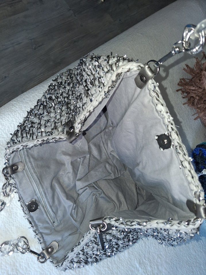 Boncuklu Gri Örgü Kadın Çanta - Görsel 2