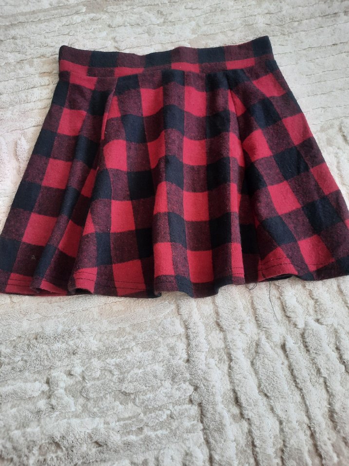 Kırmızı Kareli Yün Mini Etek - Görsel 3